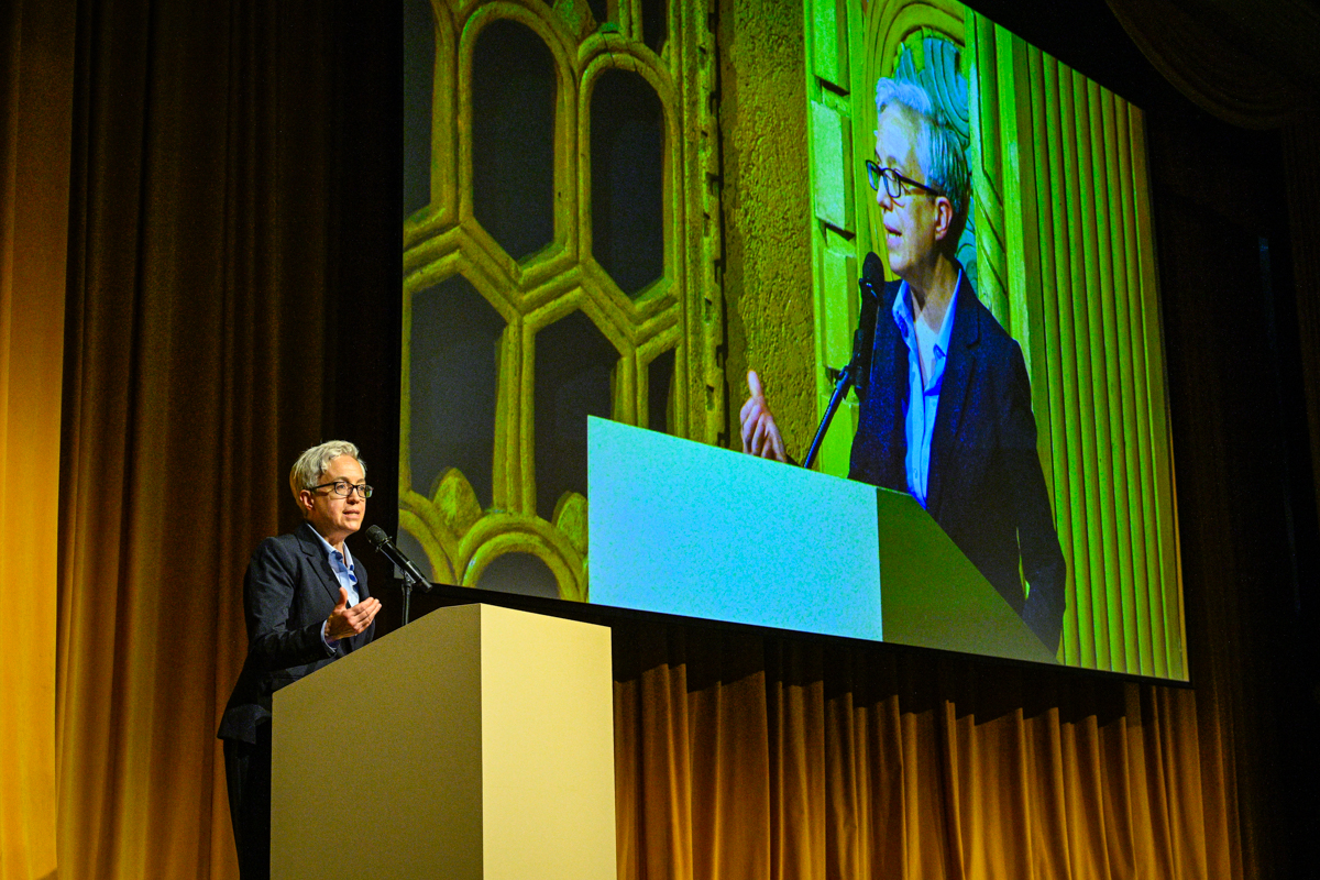 Speaker on stage at the Celebrate Trade gala